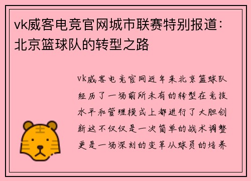 vk威客电竞官网城市联赛特别报道：北京篮球队的转型之路